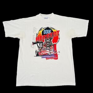 Vintage 1998 Doug Herbert Dragster Racing White Tee T Shirt Size XL B15